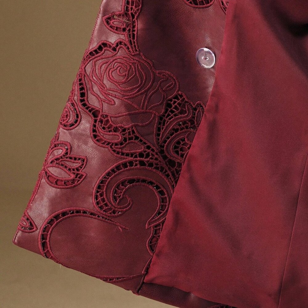 Burgundy Elegant Women's Embroidered Long Sleeve Jacket - Picture 8 of 8